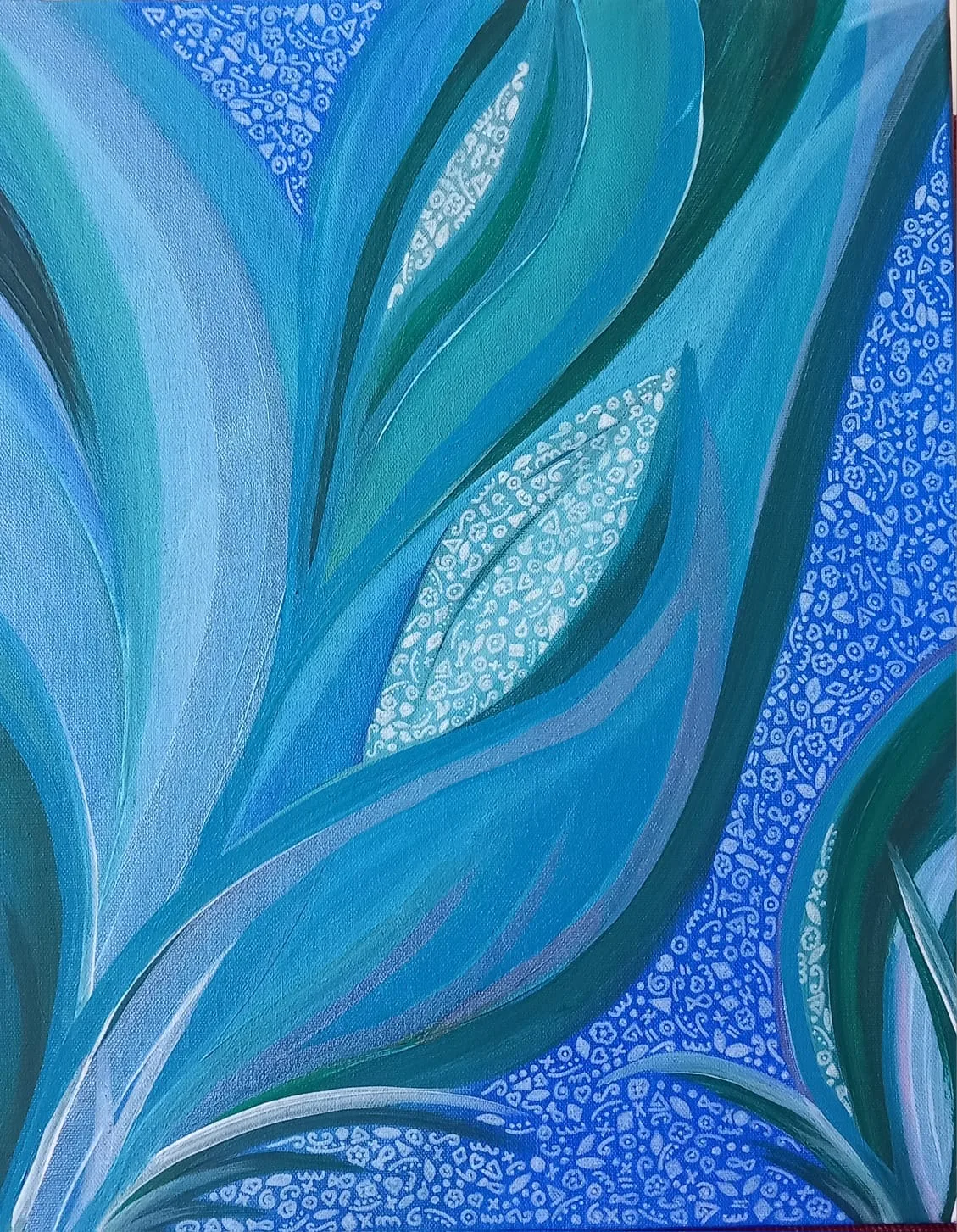 Blue leaves with glitter on a blue ground